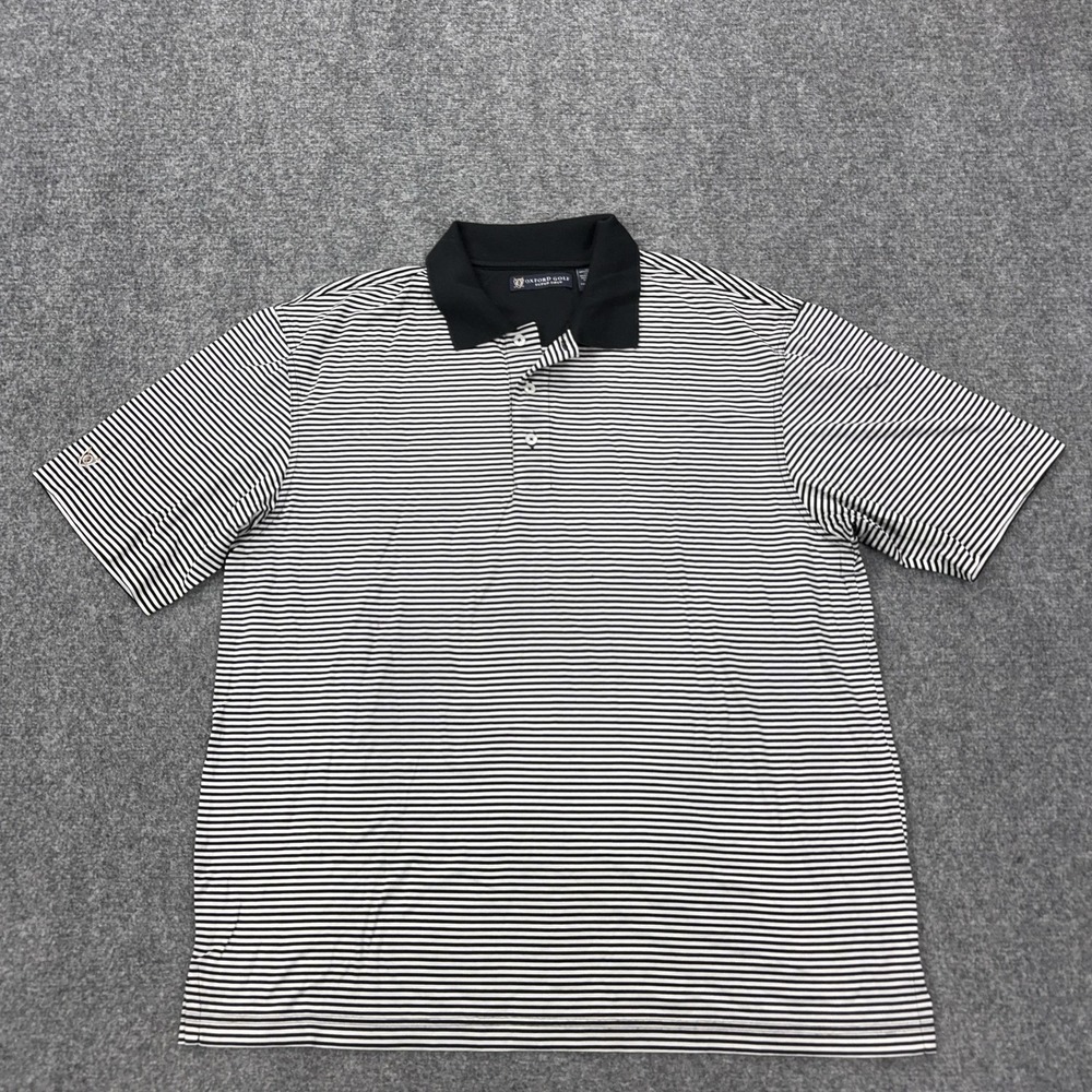 Oxford Golf Polo Shirt Mens XL Black Striped 100% Cotton Super Dry Golf Knit